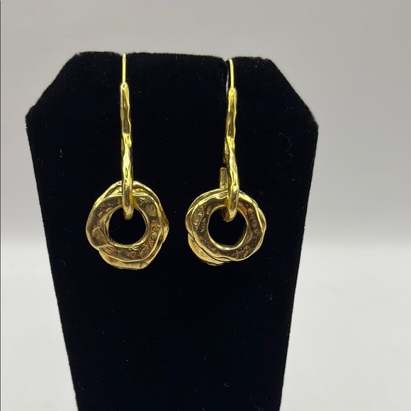 Gold Geometric Minimalist Earrings Shepards Hooks Quality Circular Gold Tone - Picture 13 of 13